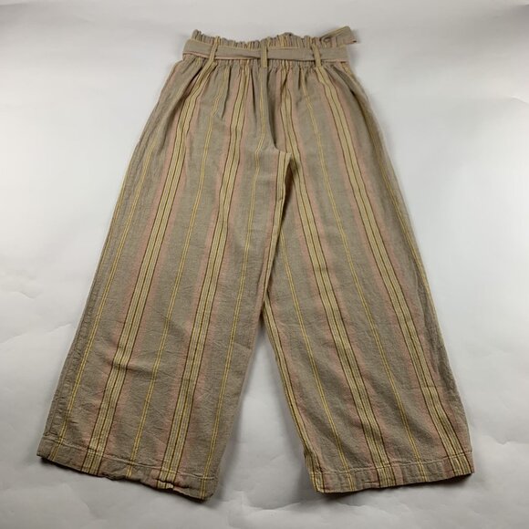 American Eagle Natural Stiped Linen Blend Wide Leg Cropped Pant M - Picture 6 of 7